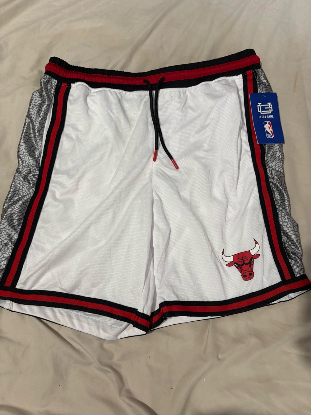 Sugar White Athletic Shorts with Red and Black Trim